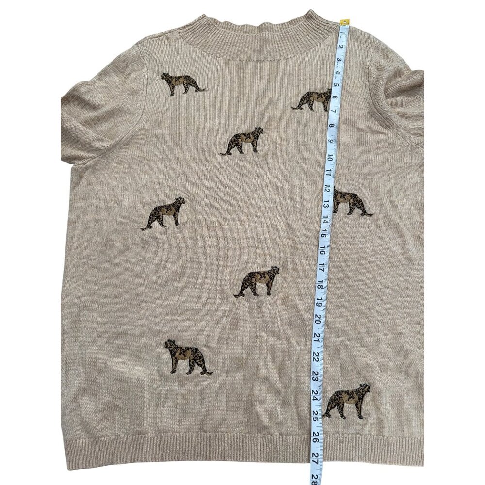 Chicos Pullover Sweater Embroidered Cheetah Long Sleeves Beige Womens XL NEW - Picture 7 of 9